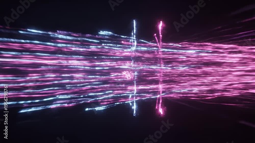 Abstract tunnel of light and color, with purple and blue streaks against a dark background