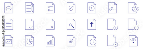 Document icon, legal document line icon, file icon, educational document outlines, quality control, responsibility, law. Editable stroke.