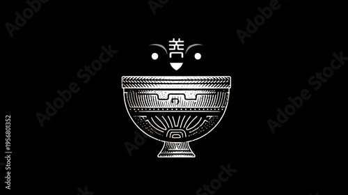 Detailed Ornate Chalice with Mystical Tribal Symbol and Engraved Patterns on Black Background, Ancient Ritual Concept Art