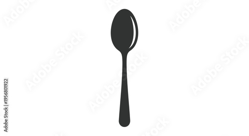 Simple dark silhouette vector graphic illustration of a single conventional eating utensil commonly known as a spoon isolated on white