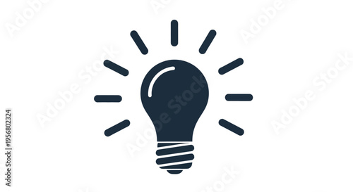 Simple dark silhouette vector graphic illustration of a glowing light bulb symbolizing a sudden great idea or innovation concept.