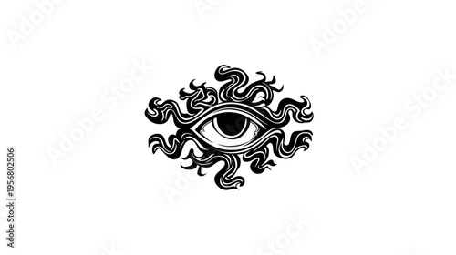 Intricate Mystical Eye Illustration with Ornate Swirls and Organic Patterns, Esoteric Vision and Spiritual Symbol