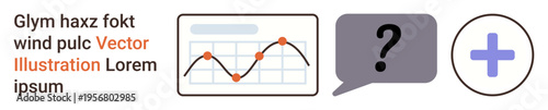Analytics, communication, problem-solving, data interpretation, question asking, and expansion. Graph displaying trends, a speech bubble with a question mark and a plus symbol. Analytics