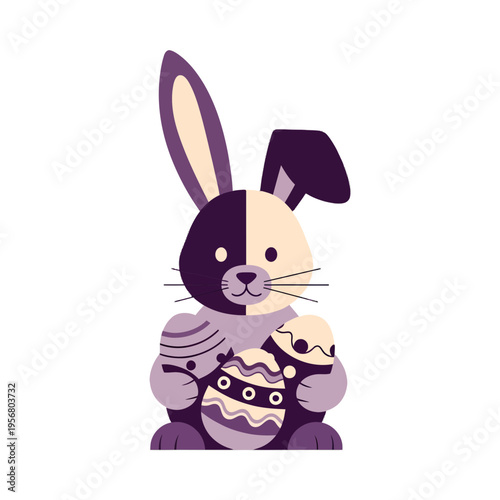 Cute Purple Easter Bunny Illustration with Decorated Eggs and Happy Easter 2026 Text Greeting