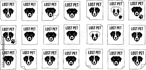 Missing Pet Poster Pattern: Black and White Vector Illustration