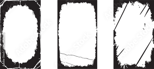 Set of three black and white vector grunge frames for graphic design