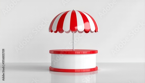 Red and White Striped Umbrella on Stand.