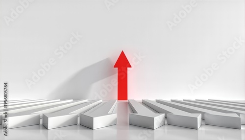 Red Arrow Standing Out Among White Blocks.
