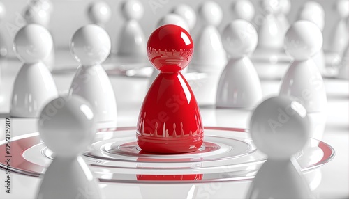 Red figure standing out among white figures.