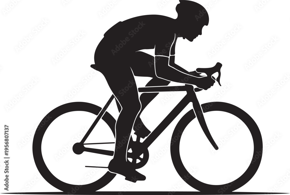 Obraz premium Vector silhouette of cyclist riding bicycle