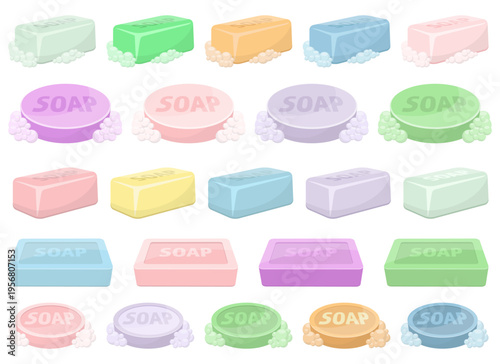 Colorful assortment of soap bars and discs, perfect for personal hygiene.