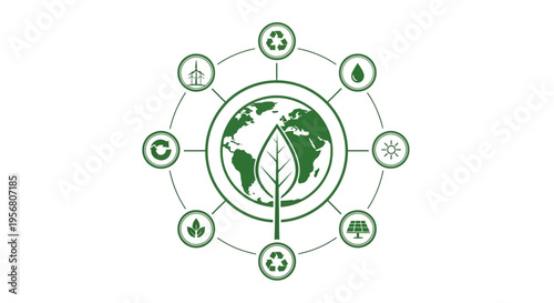 Eco-friendly concept with earth and leaf at center.