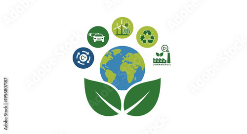 Eco-friendly concepts surrounding planet Earth illustration.