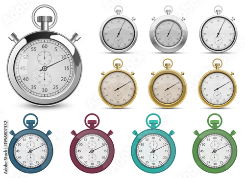 Collection of colorful stopwatches for timing various events precisely. 