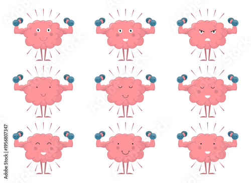 Brain exercises with weights showing different emotions and expressions.   