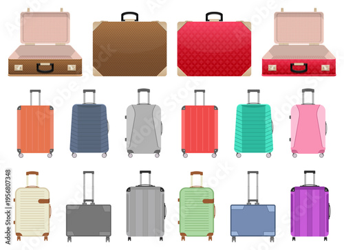 Various luggage options in many shapes, colors, and sizes for travel needs.