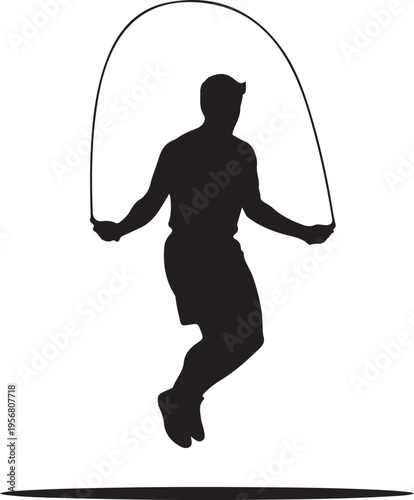 Vector silhouette of man jumping rope