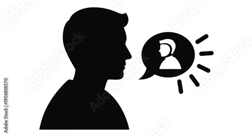 Silhouette of a man speaking with a thought bubble containing another person s face