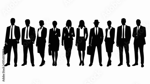 Professional business team silhouettes , Businessman silhouettes , group of standing business men and women 
