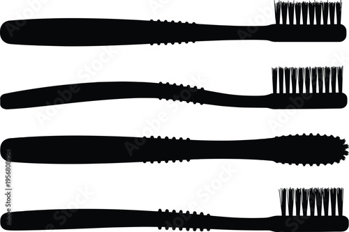 Toothbrush silhouette collection isolated on background, dental hygiene tool set for oral care, toothbrush icons for health, cleaning and medical illustration design