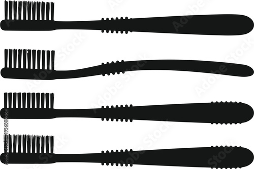 Toothbrush silhouette set isolated on background, dental hygiene tools for oral care, teeth cleaning and healthcare illustration collection for dentist and hygiene concept