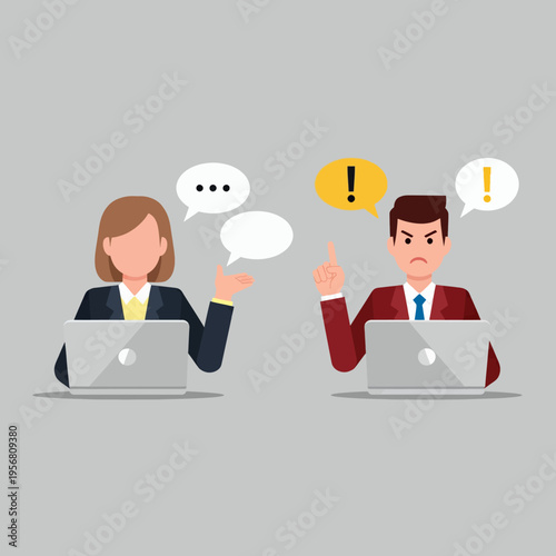 Business Dispute Illustration Two Professionals Arguing Over Finances Laptop Conflict Negotiation Problem Solving Vector Graphic Stock Image
