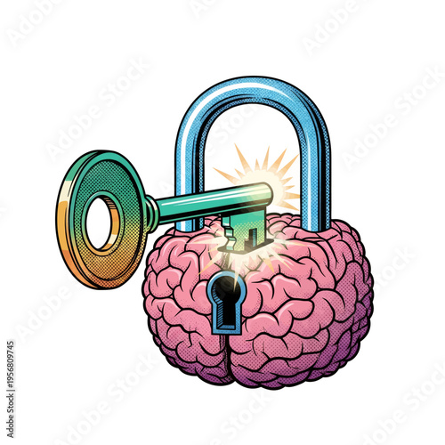 Unlock Your Brain Potential Key to Knowledge Learning Concept Illustration Mental Growth Education Success Innovation Creativity Insight