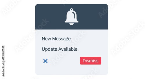 Notification popup displaying a new message and update availability high quality