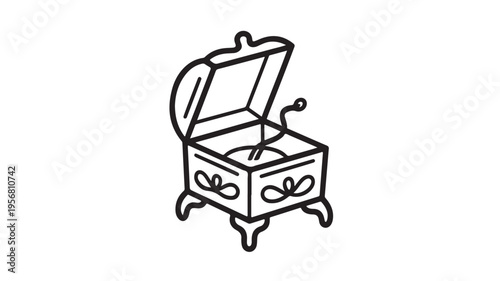 Open Music Box with Curled Arm on Curved Legs Isolated on White