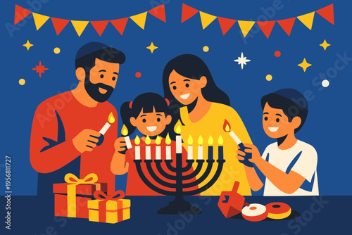 Jewish Family Lighting Candles on the Last Day of Passover