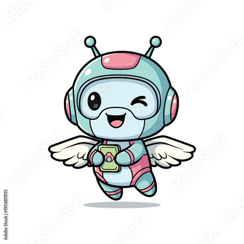 Robot Angel Holding Device Business Illustration