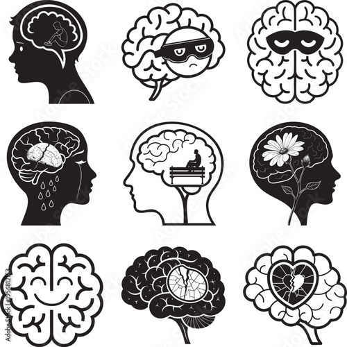 Black and white of human brain anatomy with highlighted regions and lobes msea set brain lobes cerebral cortex