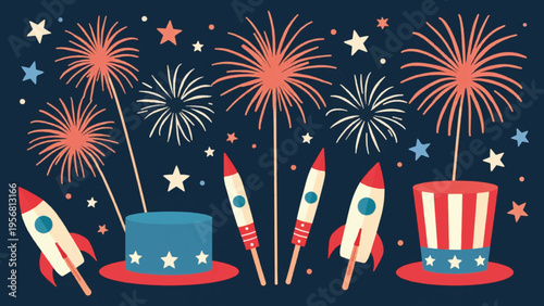 Set of 4th of July patriotic icons vector