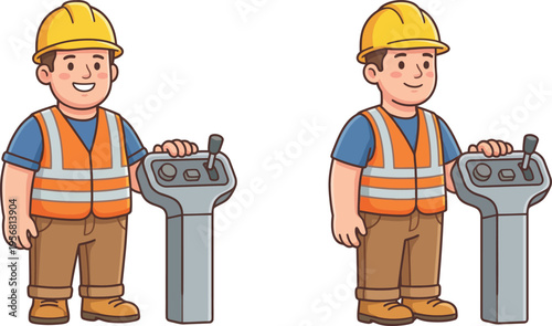 Cute flat logistics profession vector of a forklift operator in safety gear on a clean isolated white background warehouse character style