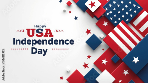 USA Independence Day vector banner with patriotic flags and stars