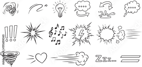 Various cartoon style vector graphic illustrations for comic book effects and expressions