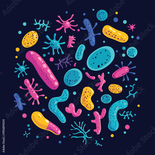 Bacterial microorganism in a circle. , vector style simple color