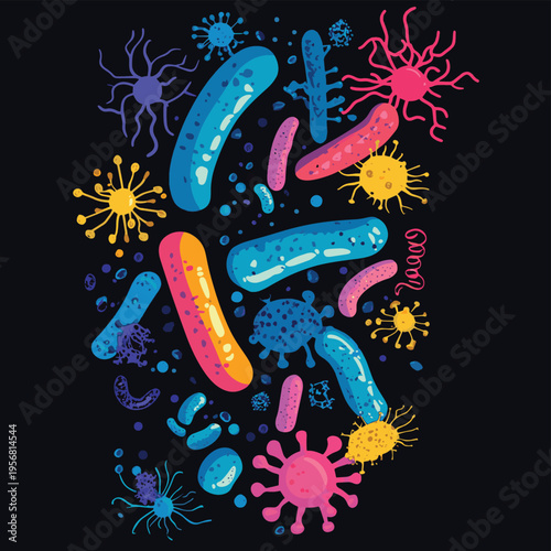 Bacterial microorganism in a circle. , vector style simple color