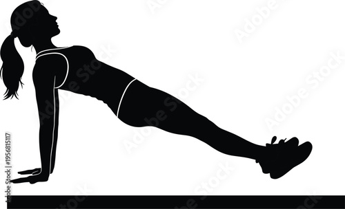 Reverse plank exercise silhouette, fitness workout pose, black vector illustration, bodyweight training, core strength, glutes, hamstrings, shoulders, health