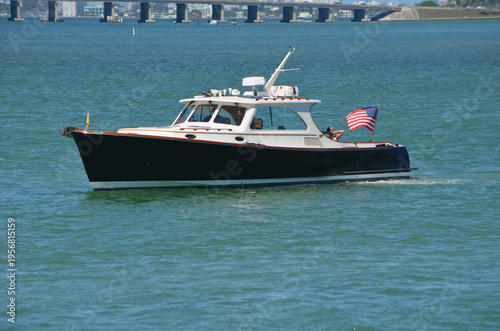 Photos Well Maintained Vintage  Cabin Cruiser on the Florida Intracoastal Waterway near Miami Beach