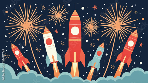 Set of 6 rocket ships blasting off vector