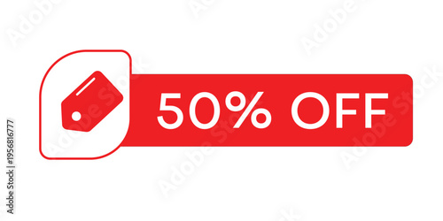 50% Off Button Vector, Discount Sale Badge, Special Offer 50 Off Label, Promotional UI Button Design