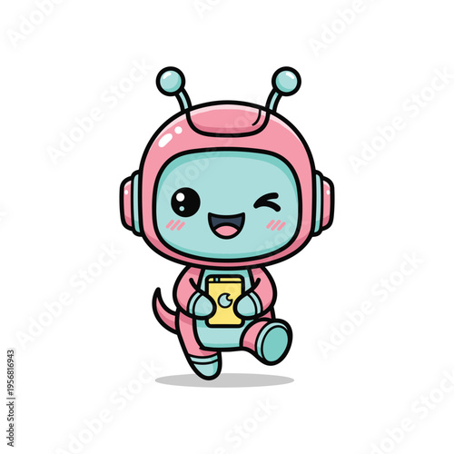 Cute Robot Character Winking Holding Device
