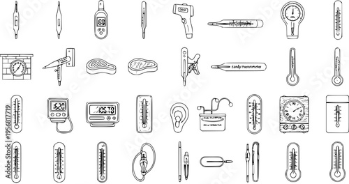 Collection of Thermometers: A Set of Outlined Icons