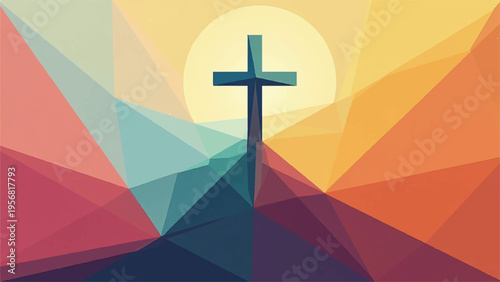 Geometric cross symbol vector on colorful abstract background