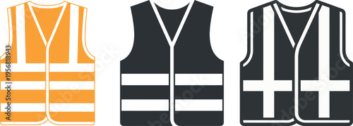 Safety vest icons set with reflective stripes for construction work
