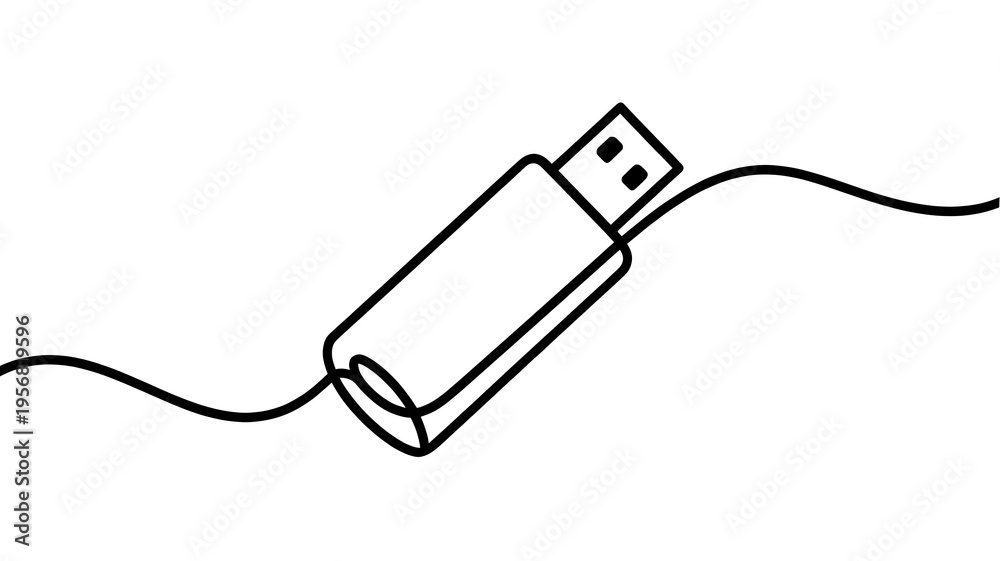 Obraz premium Minimalist USB Flash Drive: Modern Technology for Portable Digital Data Storage and Device Connectivity in Vector Illustration Line Art
