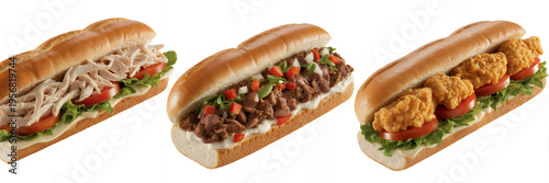 Three subs with different fillings sandwiches submarine sandwiches food meal