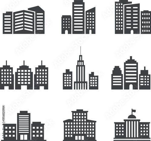 Nine government building icons for services
