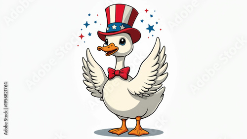 Vector illustration of a patriotic goose in hat and bow tie